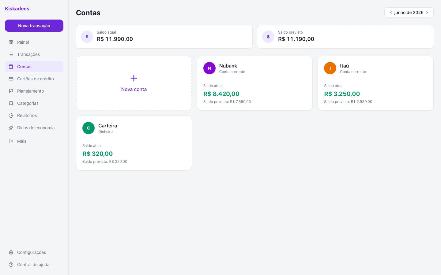 Contas — Kiskadees web